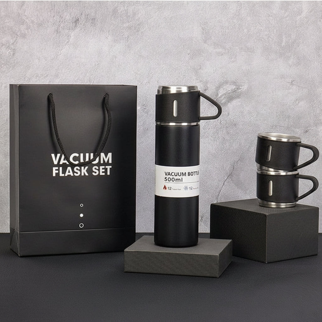 Vacuum Flask + 3 Cups
